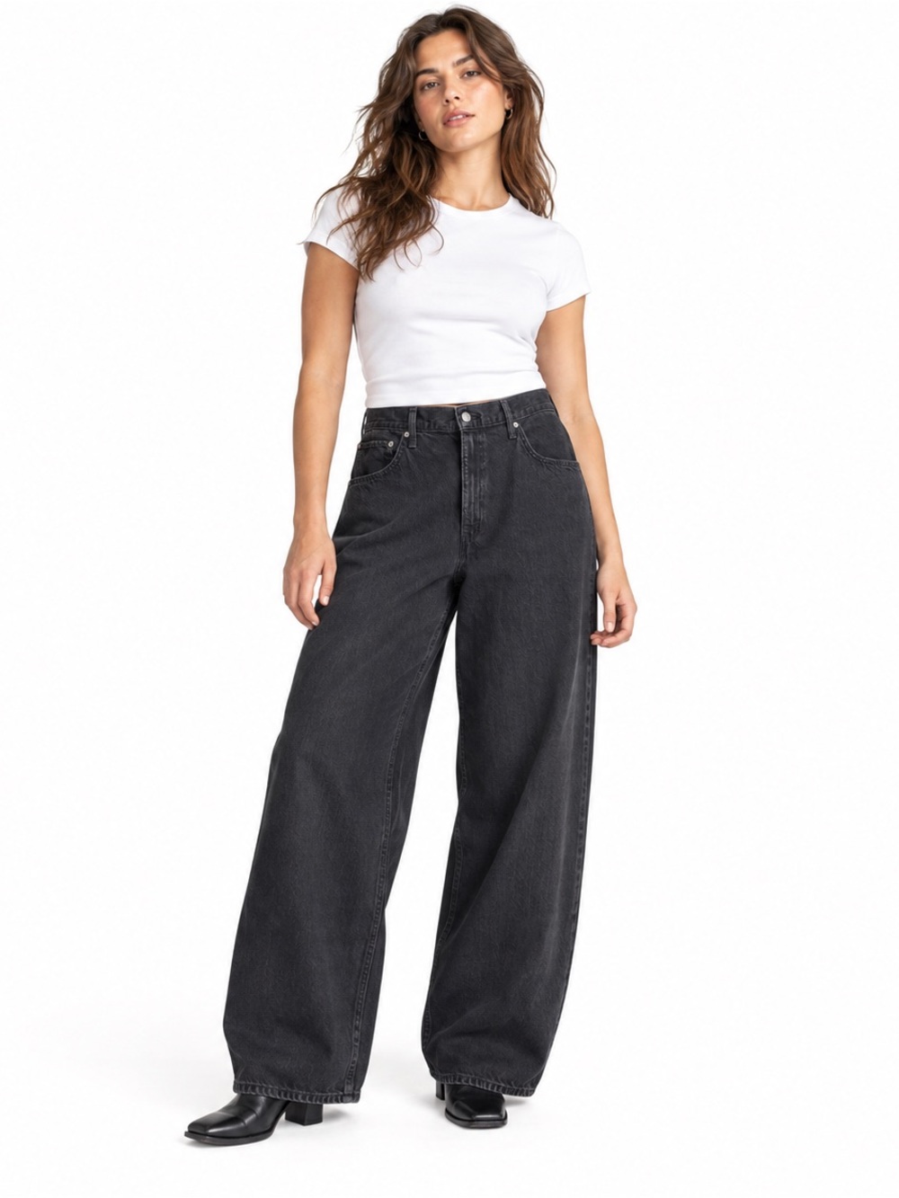 LEVI’S Cinch Baggy Jeans Women’s 34 Black High Rise Wide Leg Cotton